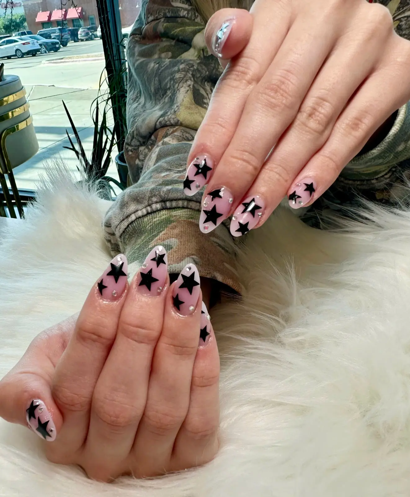 Black Star Pink Almond Nails in San Marcos, TX
