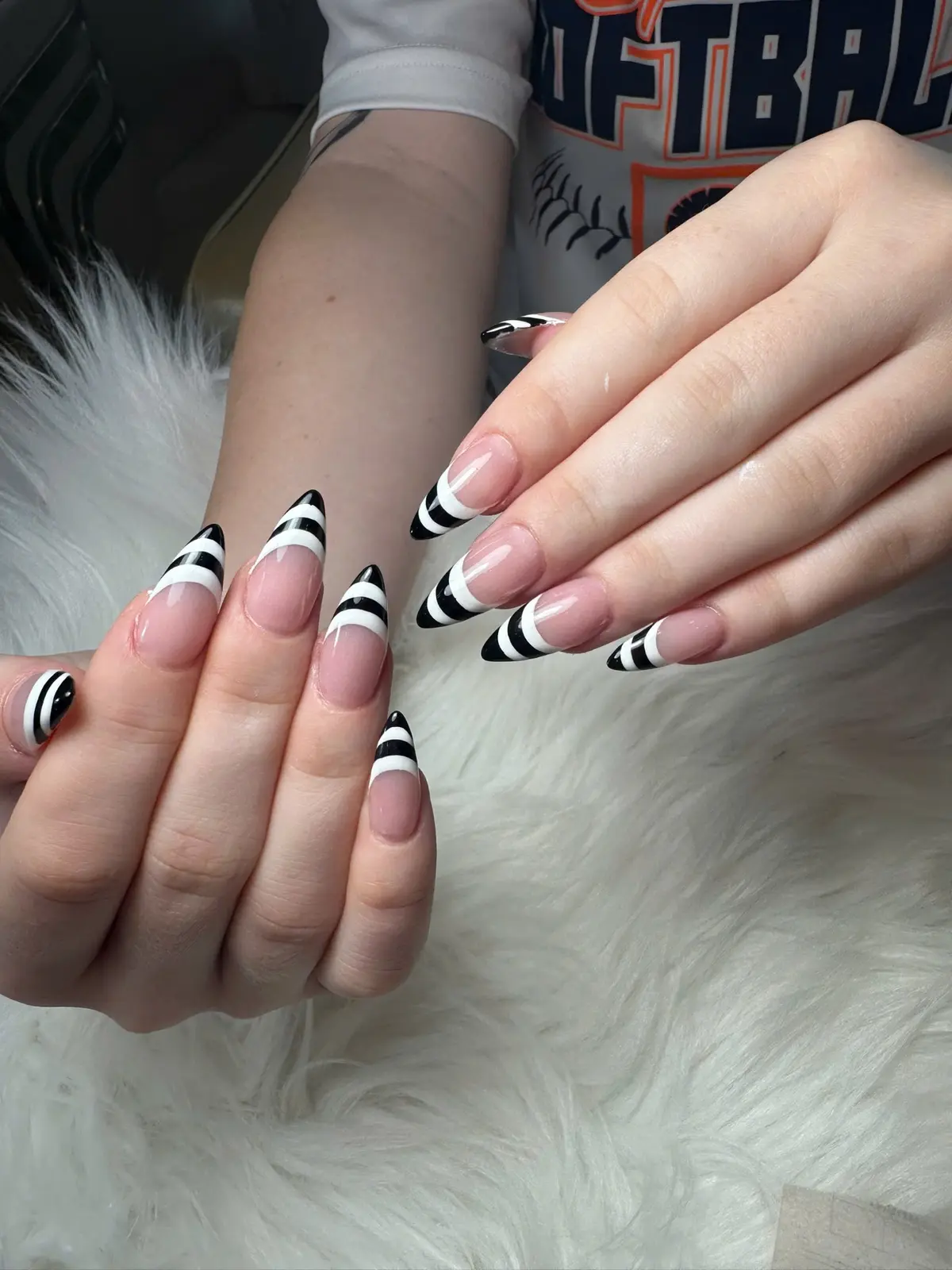 Black White Striped French Acrylic in San Marcos, TX