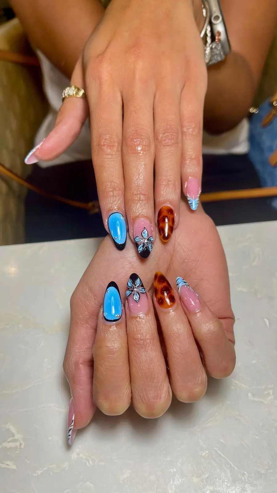 Blue Tortoiseshell Butterfly Nail Art in San Marcos, TX