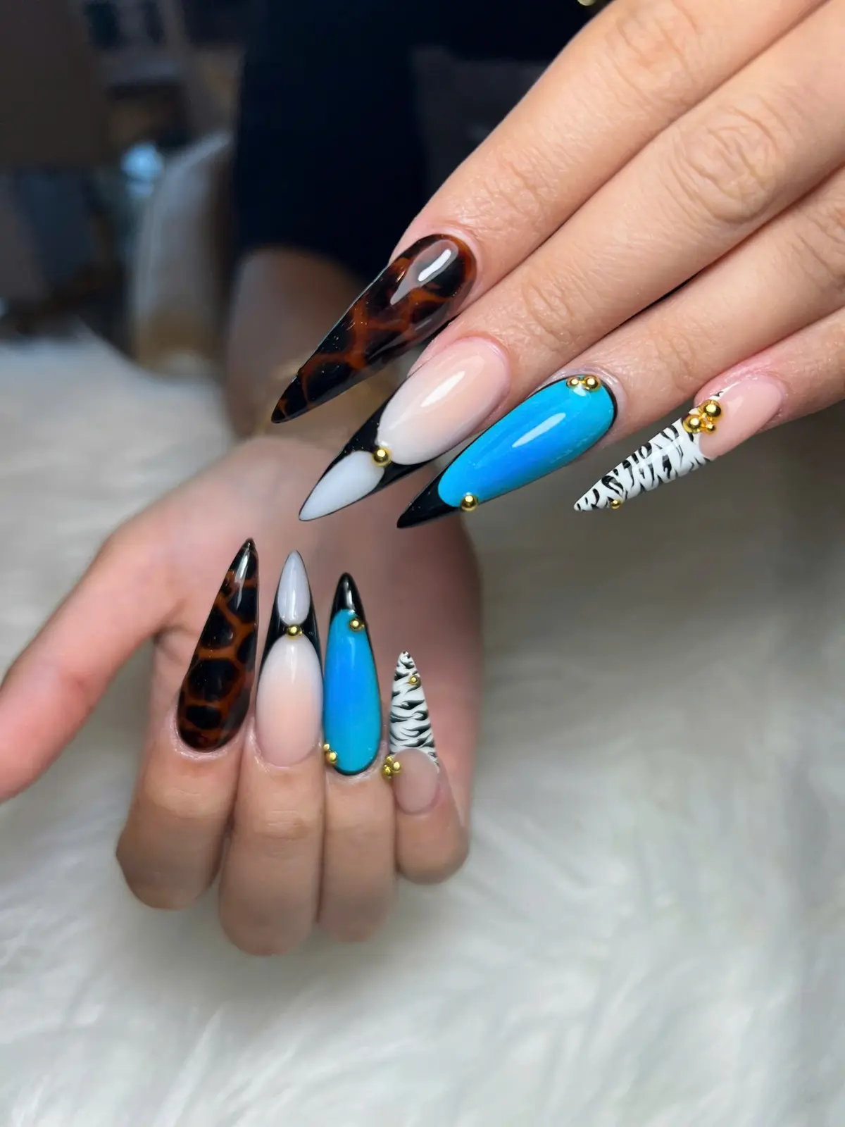 Blue Tortoiseshell Zebra Nail Art in San Marcos, TX