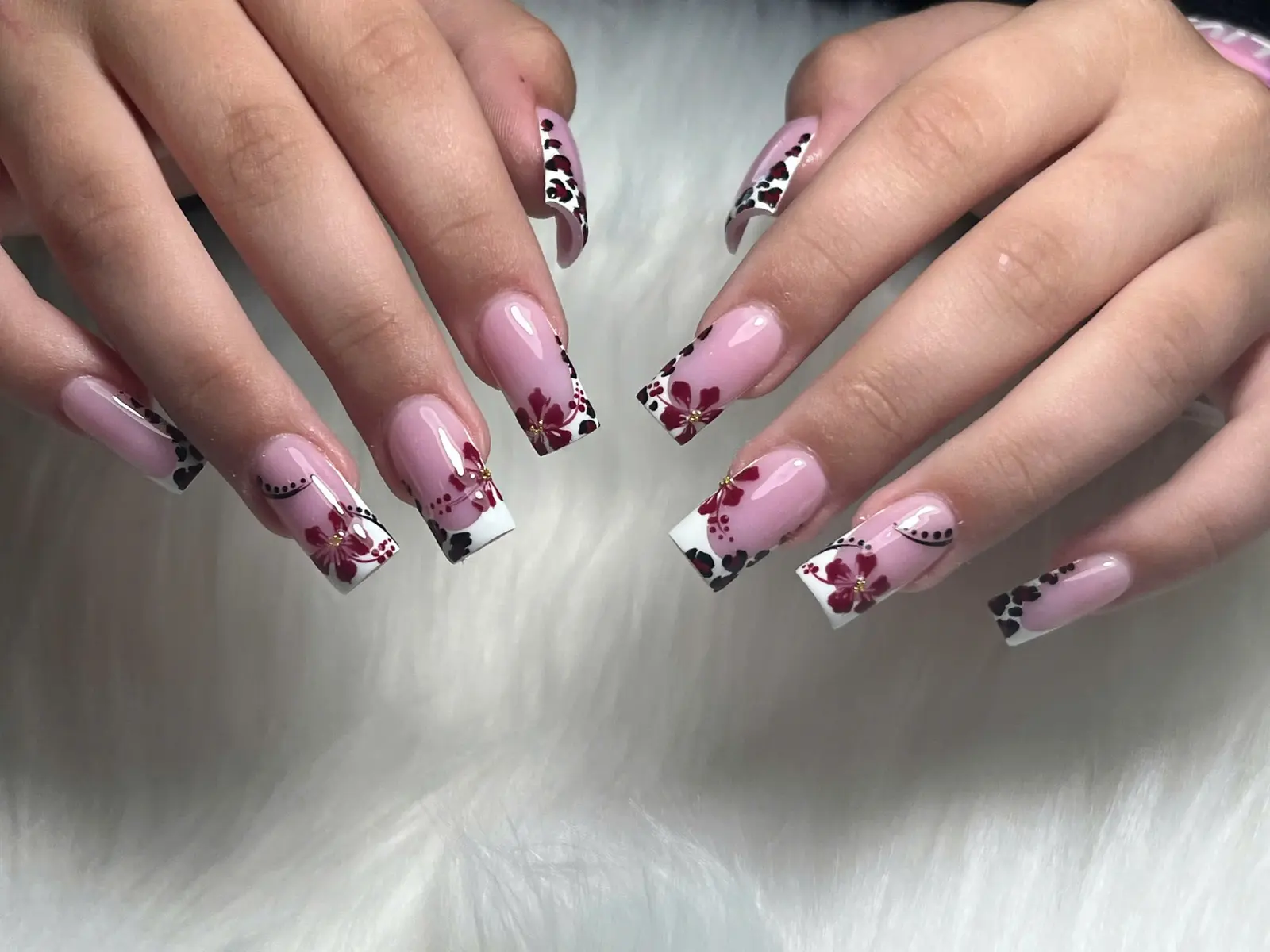 Burgundy Floral French Acrylic in San Marcos, TX