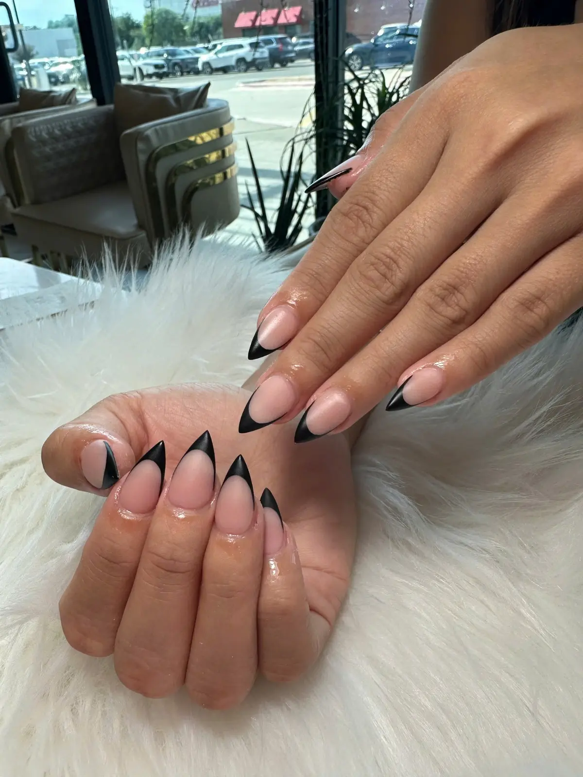 Matte Black French Almond Nails in San Marcos, TX