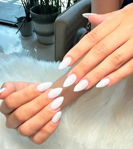Milky White Almond Nails in San Marcos, TX