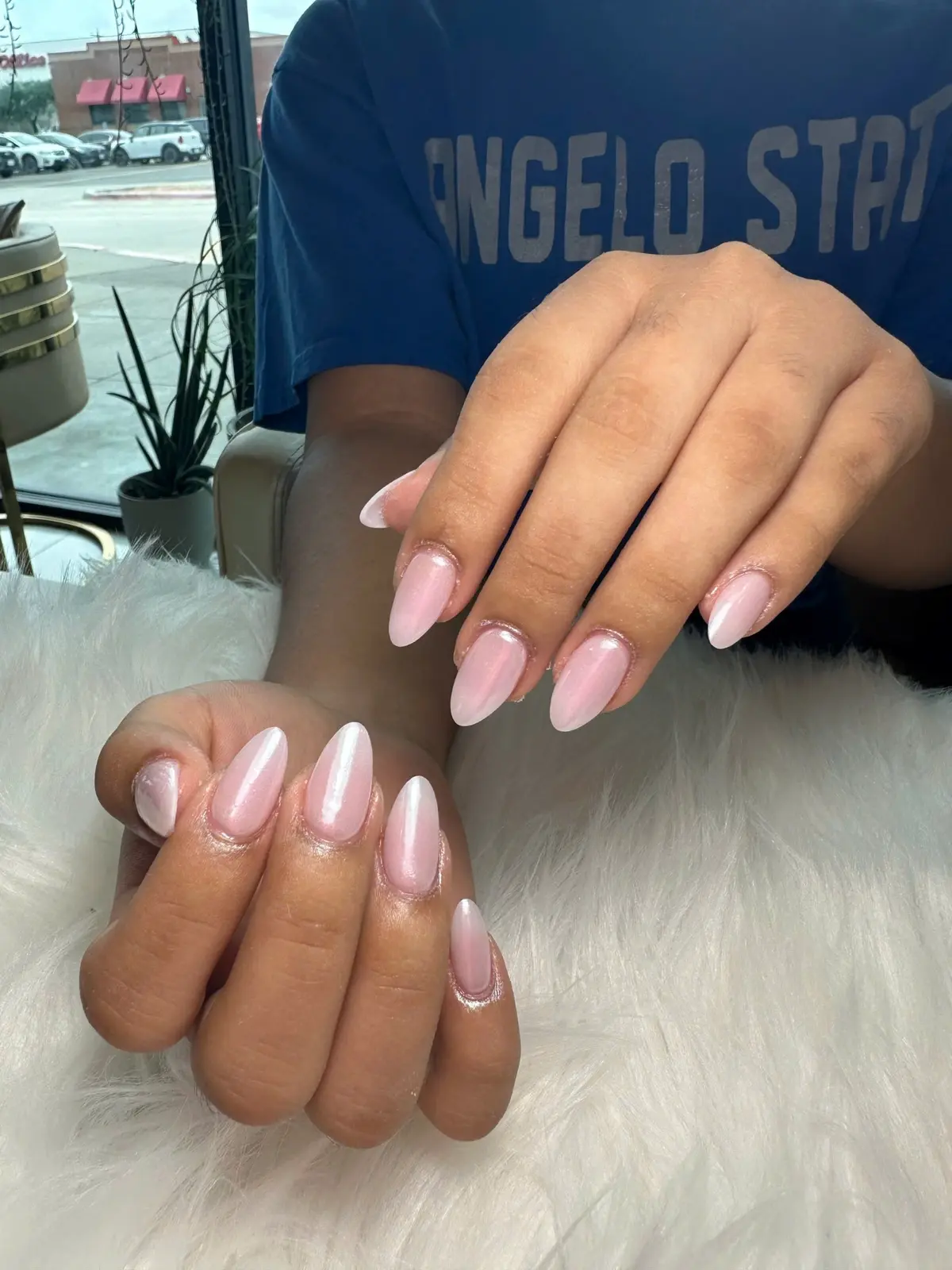 Pearly Pink Almond Nails in San Marcos, TX