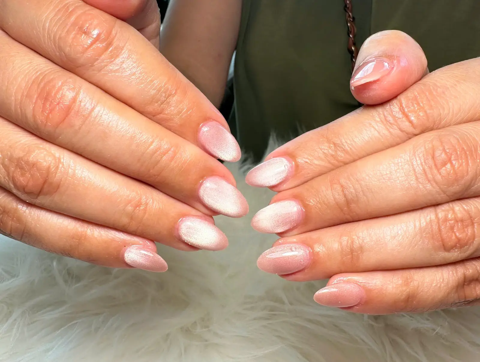 Pink Cat Eye Almond Manicure in San Marcos, TX