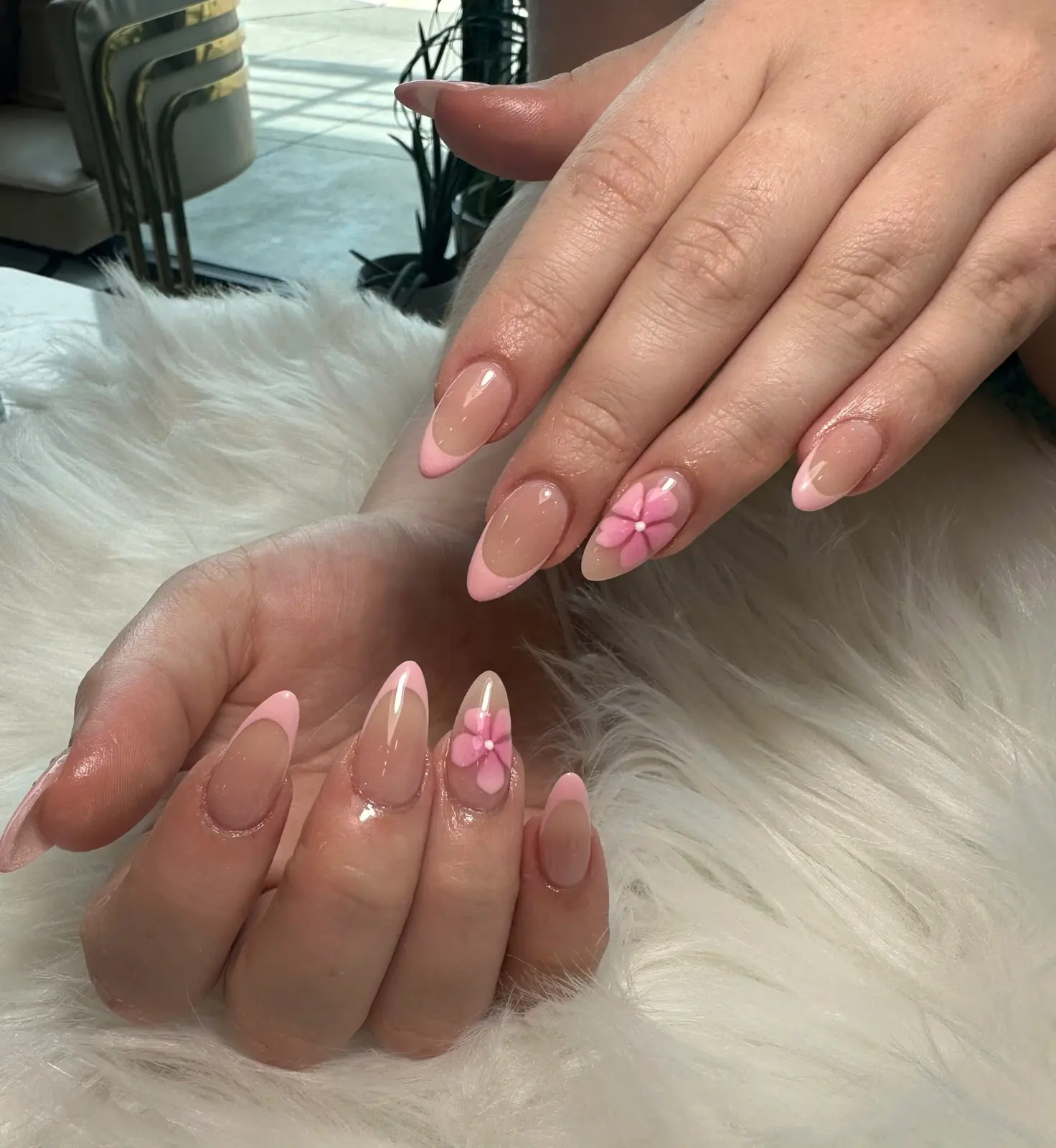 Pink French 3D Flower Nails in San Marcos, TX