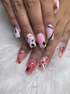 Pink Spooky Halloween Nail Art in San Marcos, TX