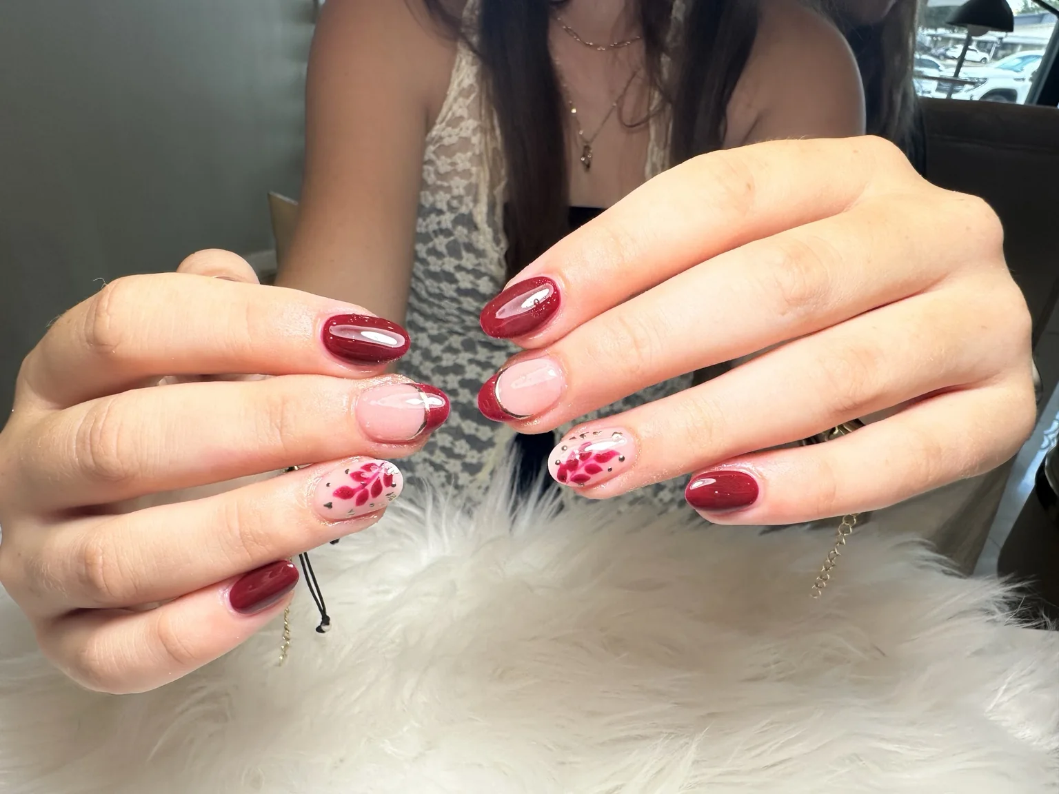 Red White Floral Nail Art in San Marcos, TX
