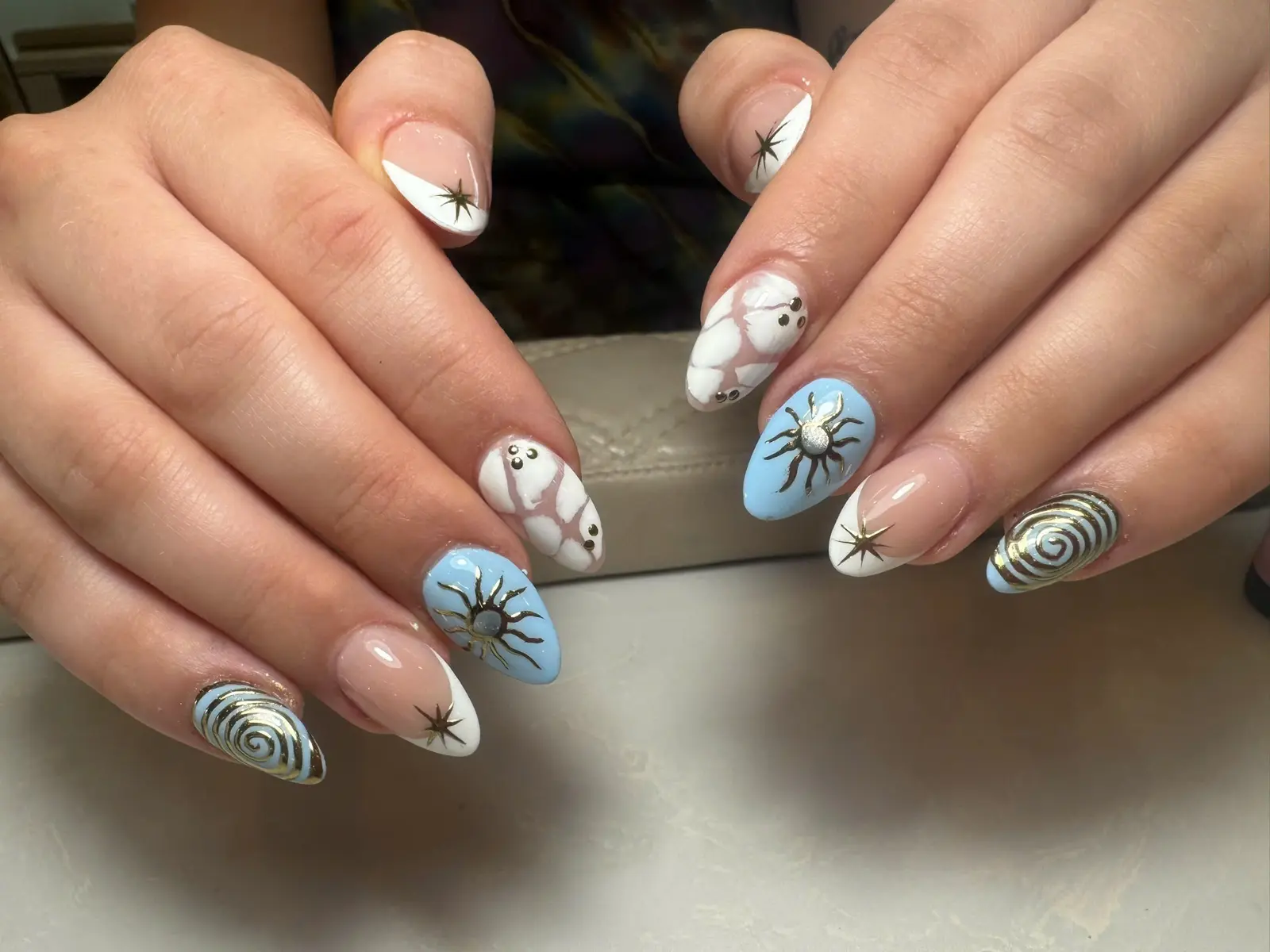 Sky Blue Celestial Nail Art in San Marcos, TX