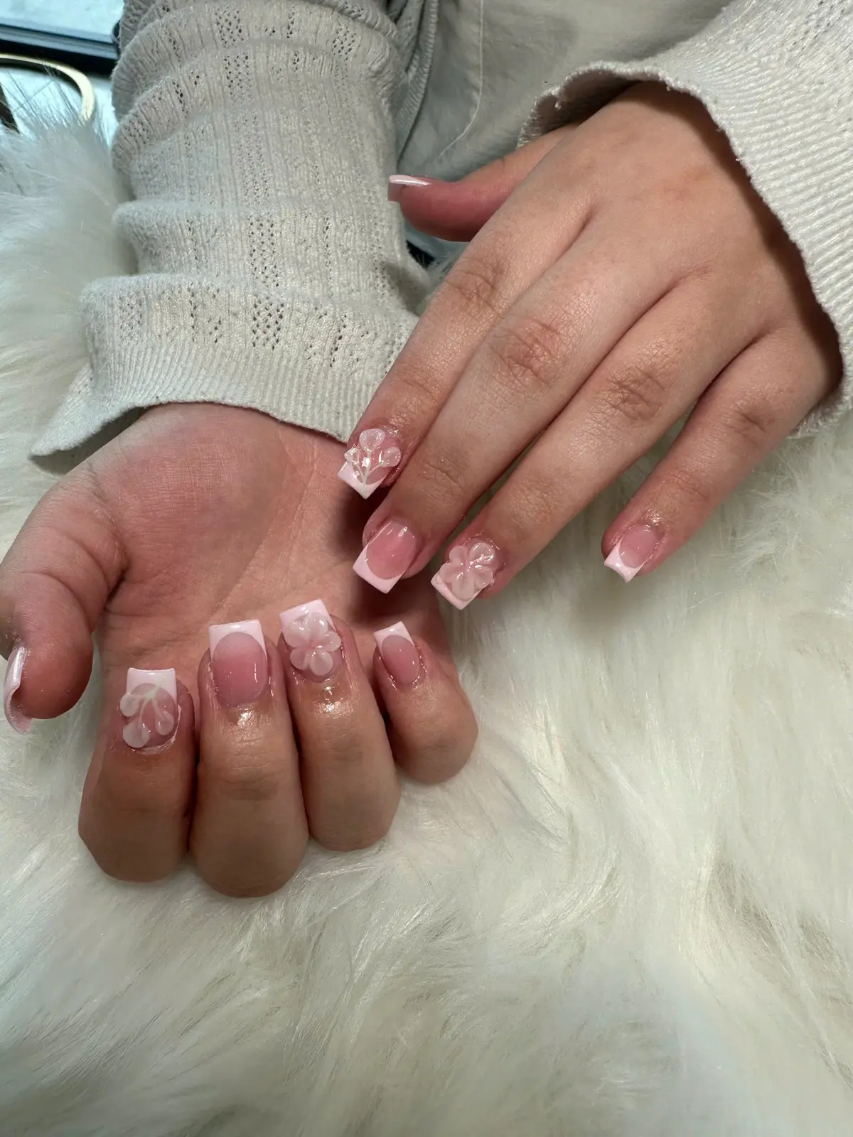 Translucent Pink 3D Flower Square Nails in San Marcos, TX
