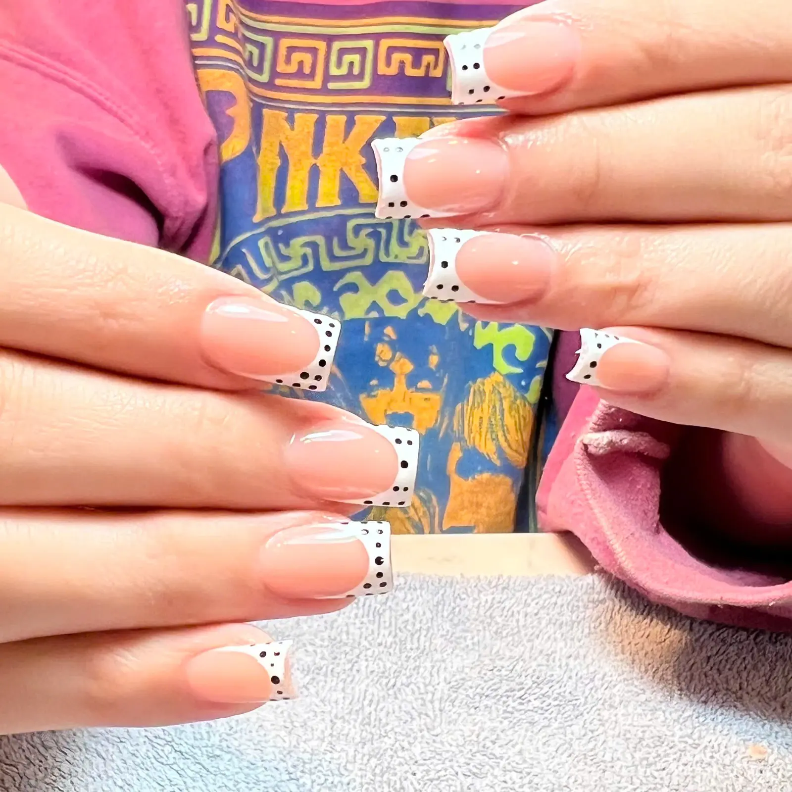 White Polka Dot French Acrylic in San Marcos, TX