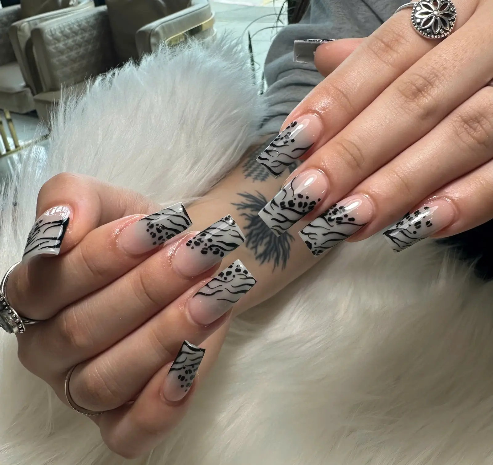 Zebra Print Square Acrylic Nails in San Marcos, TX